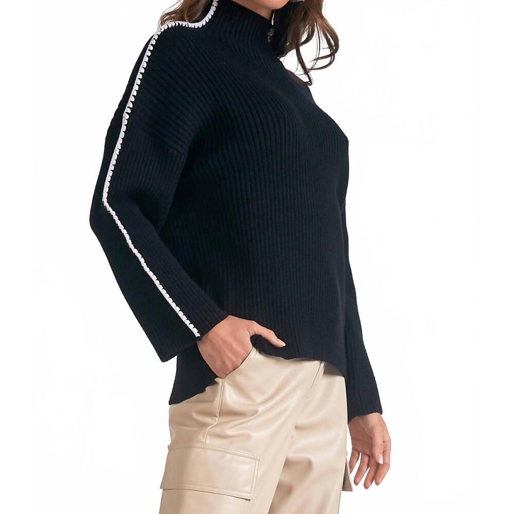 NEW ELAN contrast stripe sweater in black/white